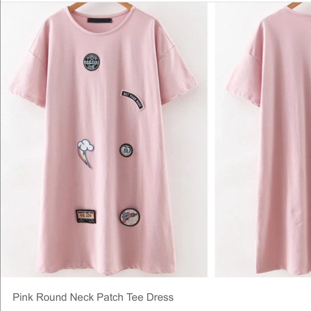 Pink tshirt dress with patches