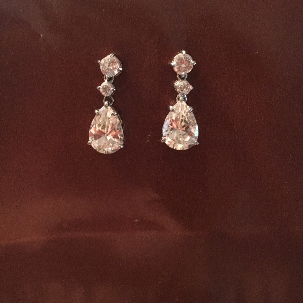 Cubic zirconia round teardrop earrings