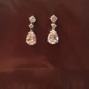 Cubic zirconia round teardrop earrings