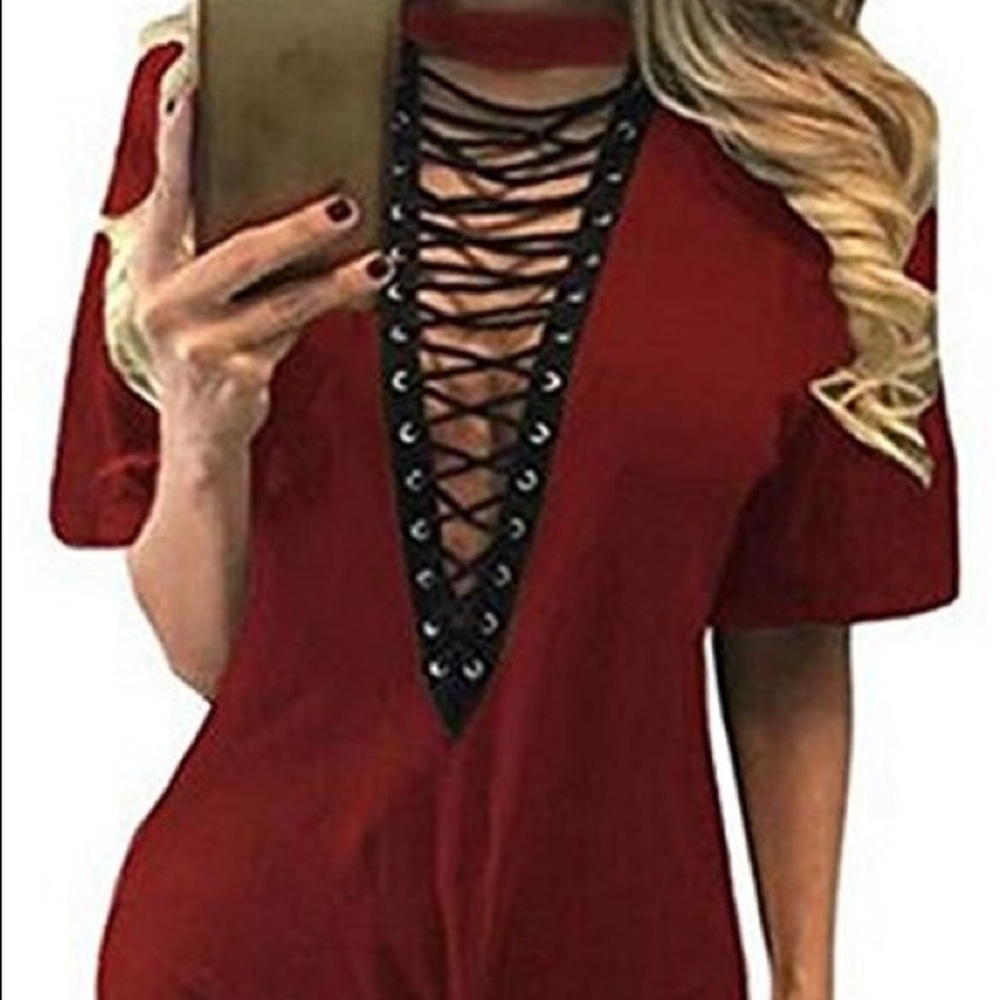 Deep V Neck Lace Up Front