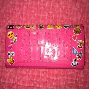 See by Chloé Pink Wallet Decorate with Emojis