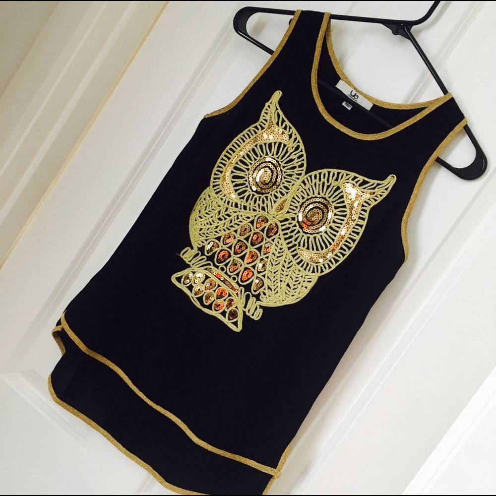 Black Sheer Owl Tank Top