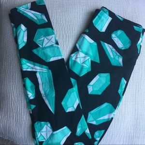 Lularoe leggings black with blue crystals OS