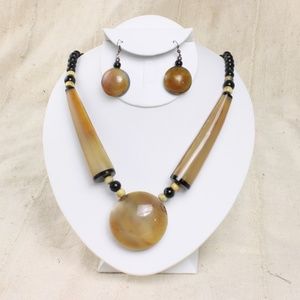 Massive Bone Pendant Beaded Necklace Set