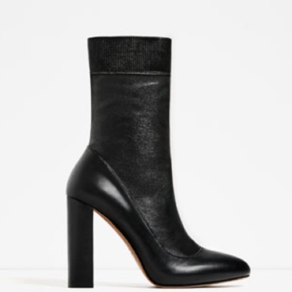 Zara - leather boots with 4 inches heels, 38 EUR
