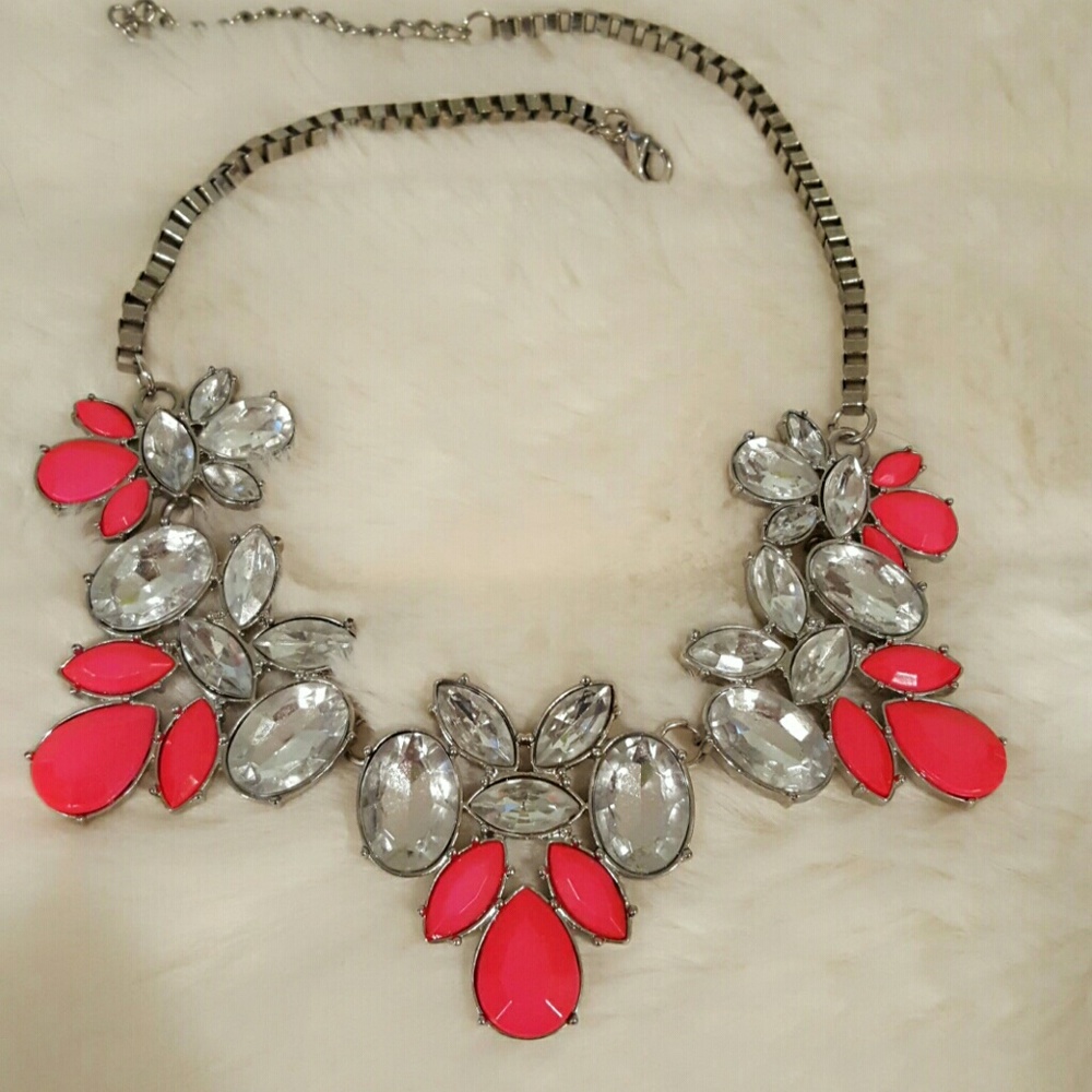 Silver and hot pink statement necklace.