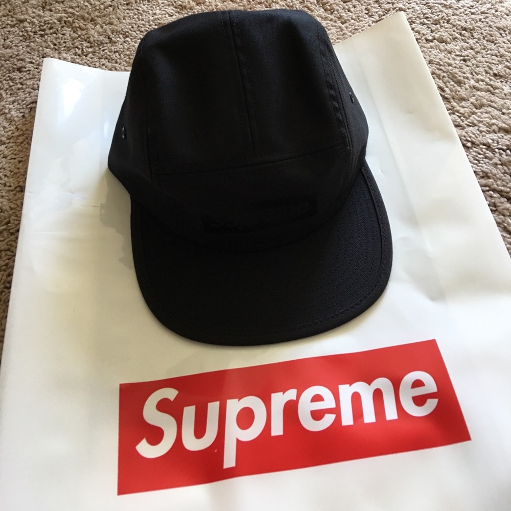 Supreme Black Jacquard Logo Camp Cap SS17