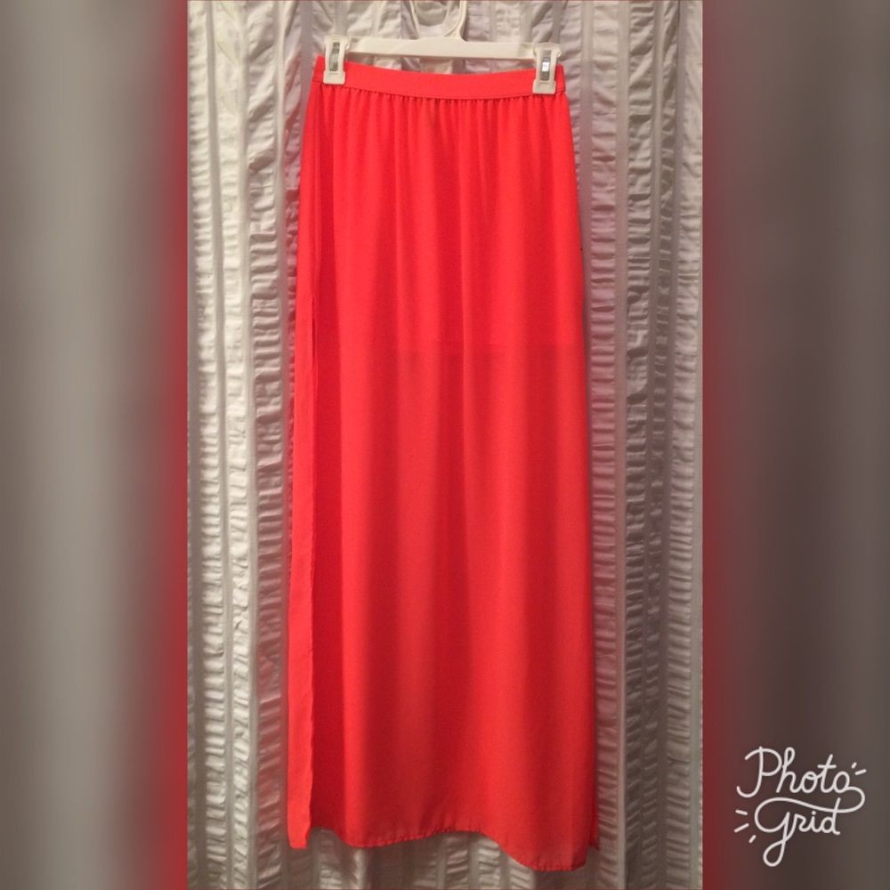 Neon coral maxi skirt