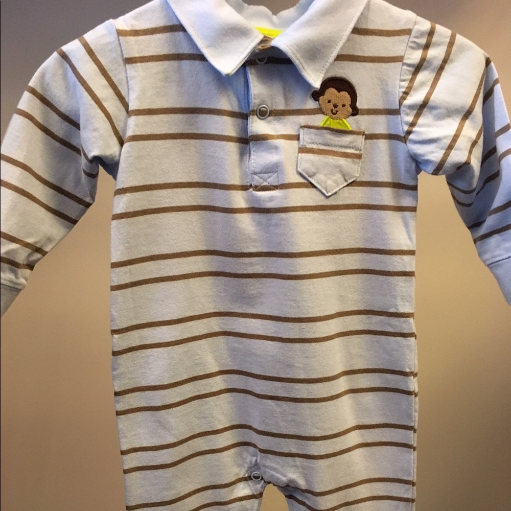 Blue/brown striped boy one piece outfit. Carter's
