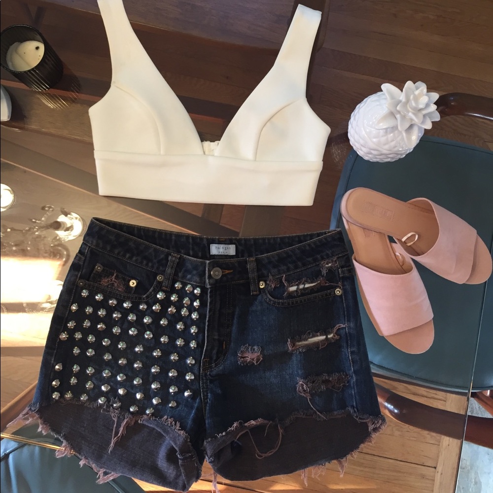 Halogen Distressed Denim Studded Cut Off Shorts