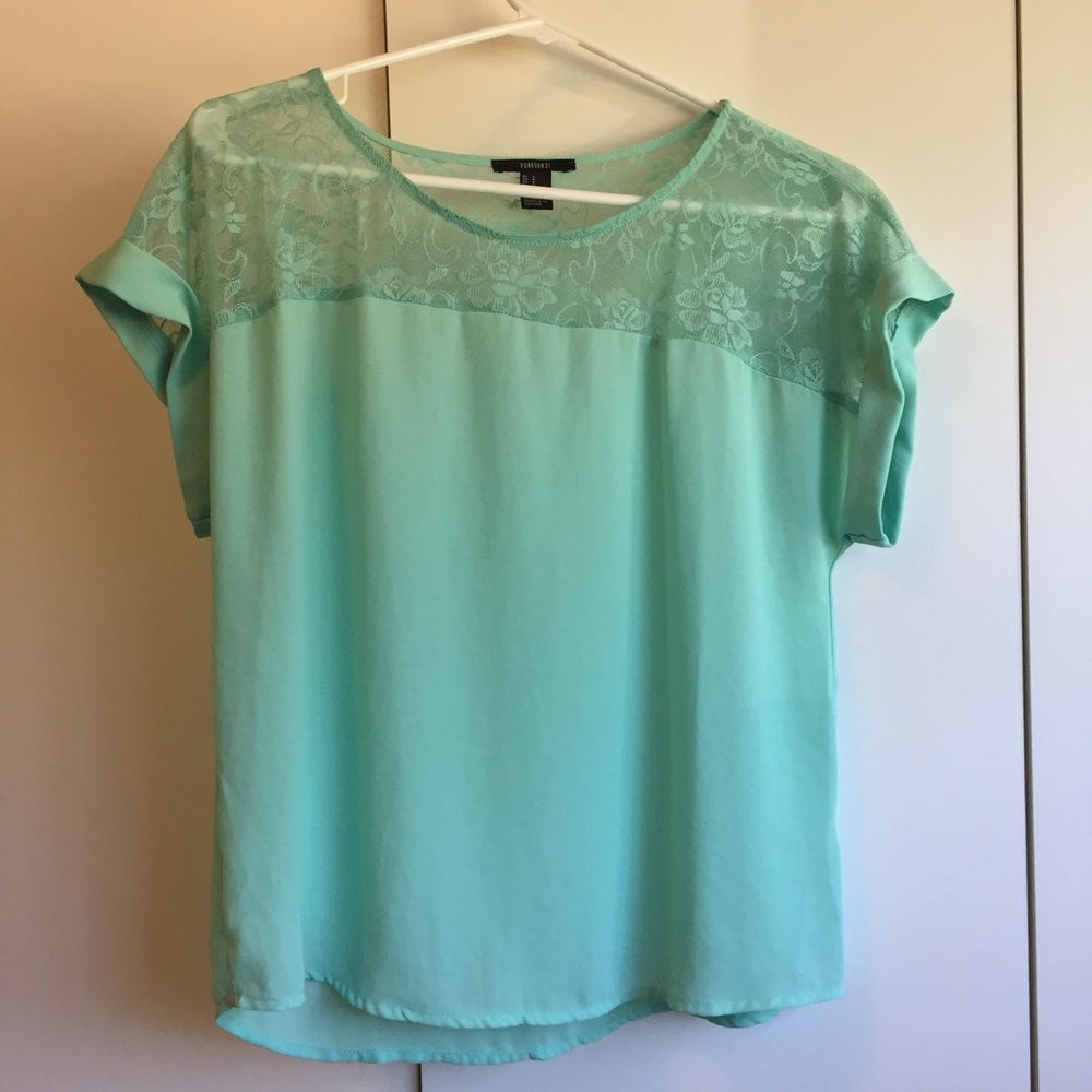 F21 Mint Sheer Lace Flowy Top