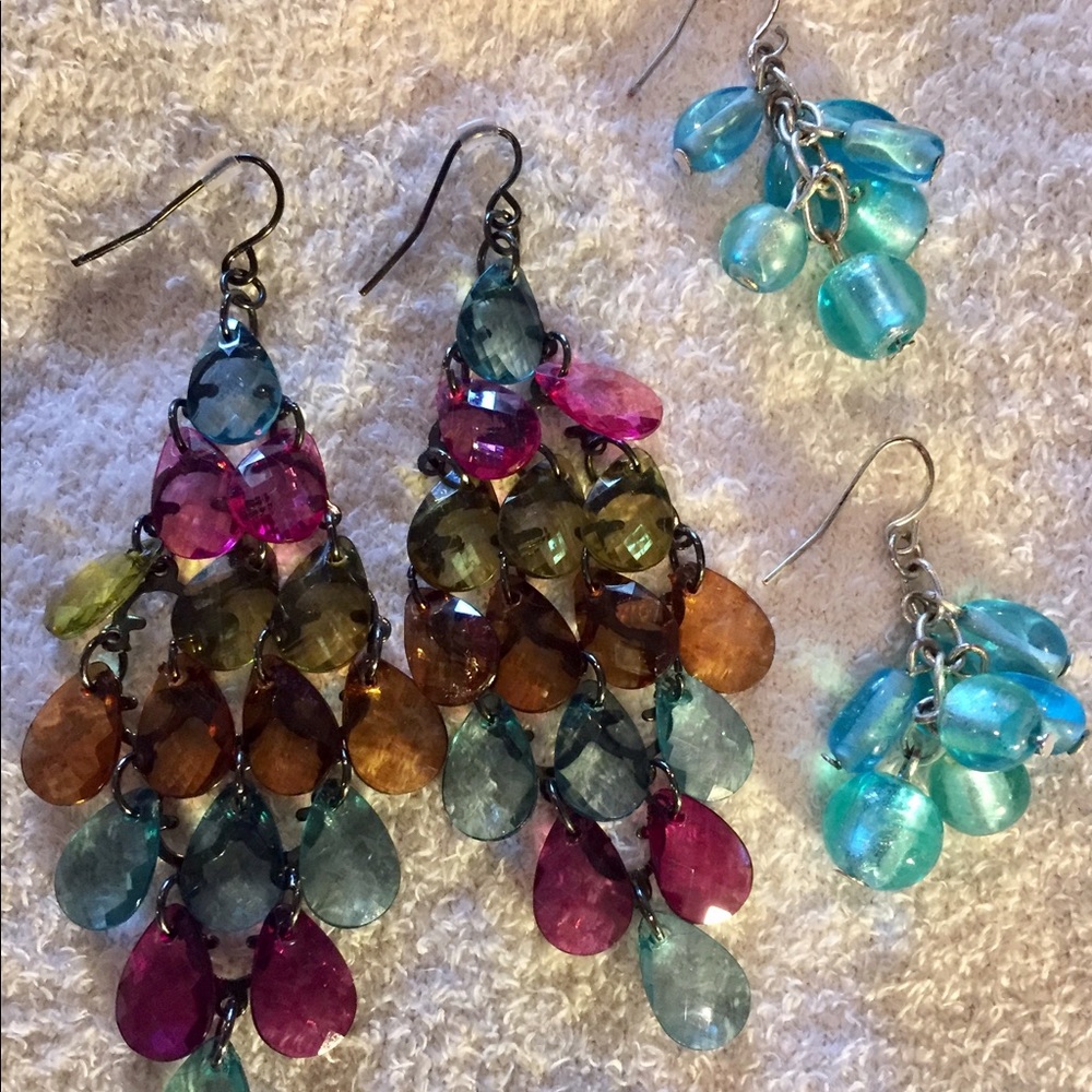 Two Pair Colorful Dangling Earrings