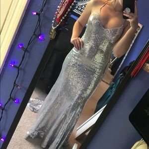 Silver sequenced prom dress