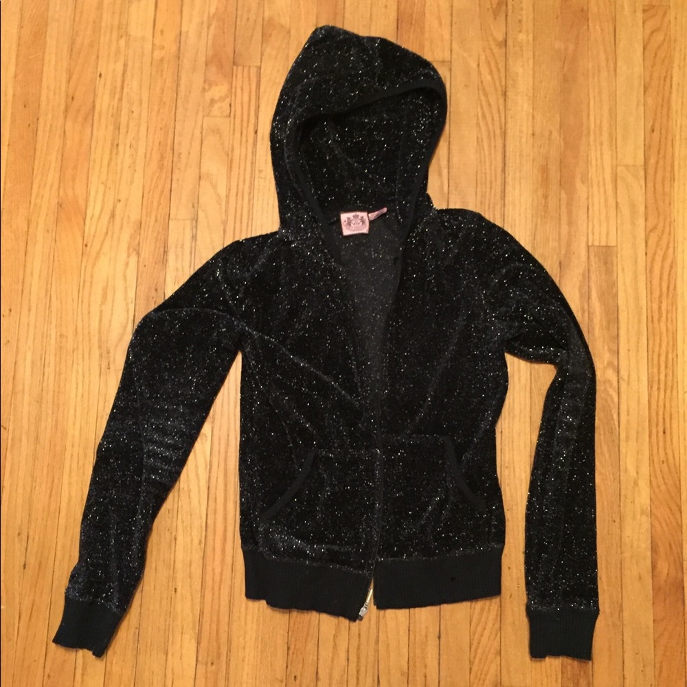 Juicy Couture Black Sparkly Hooded Zip-up Jacket