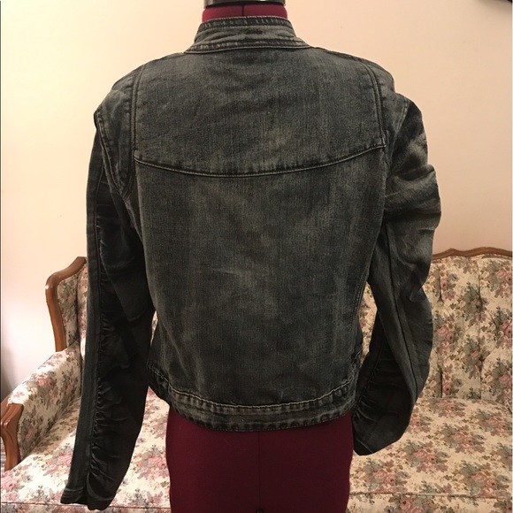 Denim Jean Choker Zip up Jacket - Picture 2 of 3
