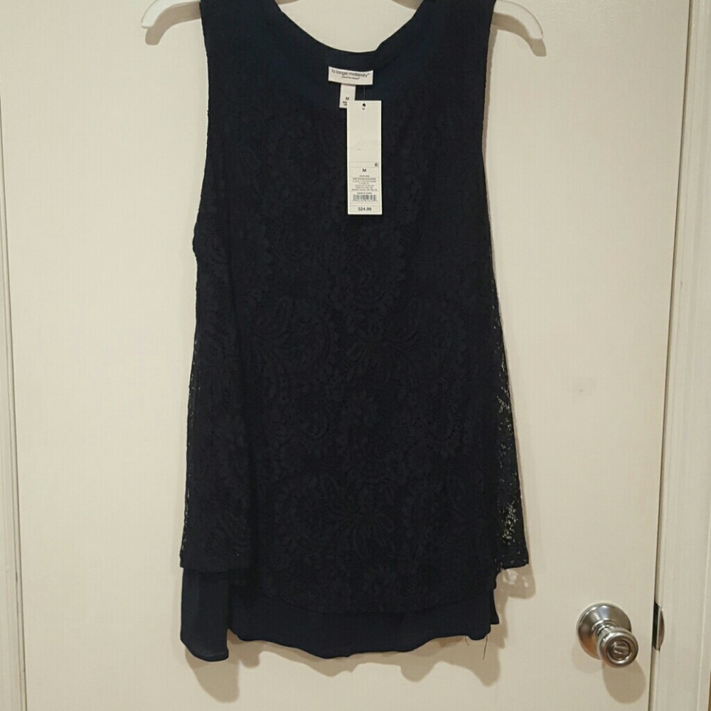Navy lace flyaway top, maternity