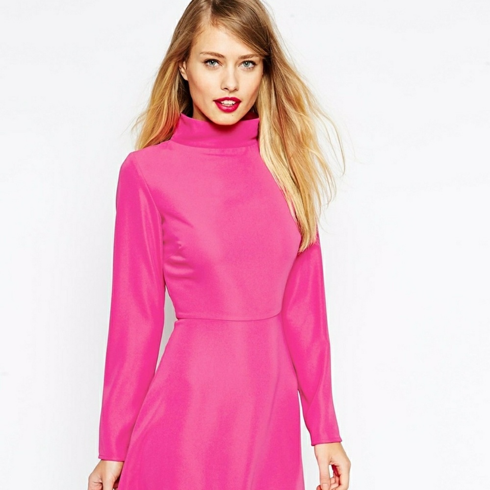 Bright Pink Asos Long Sleeve Mini Dress