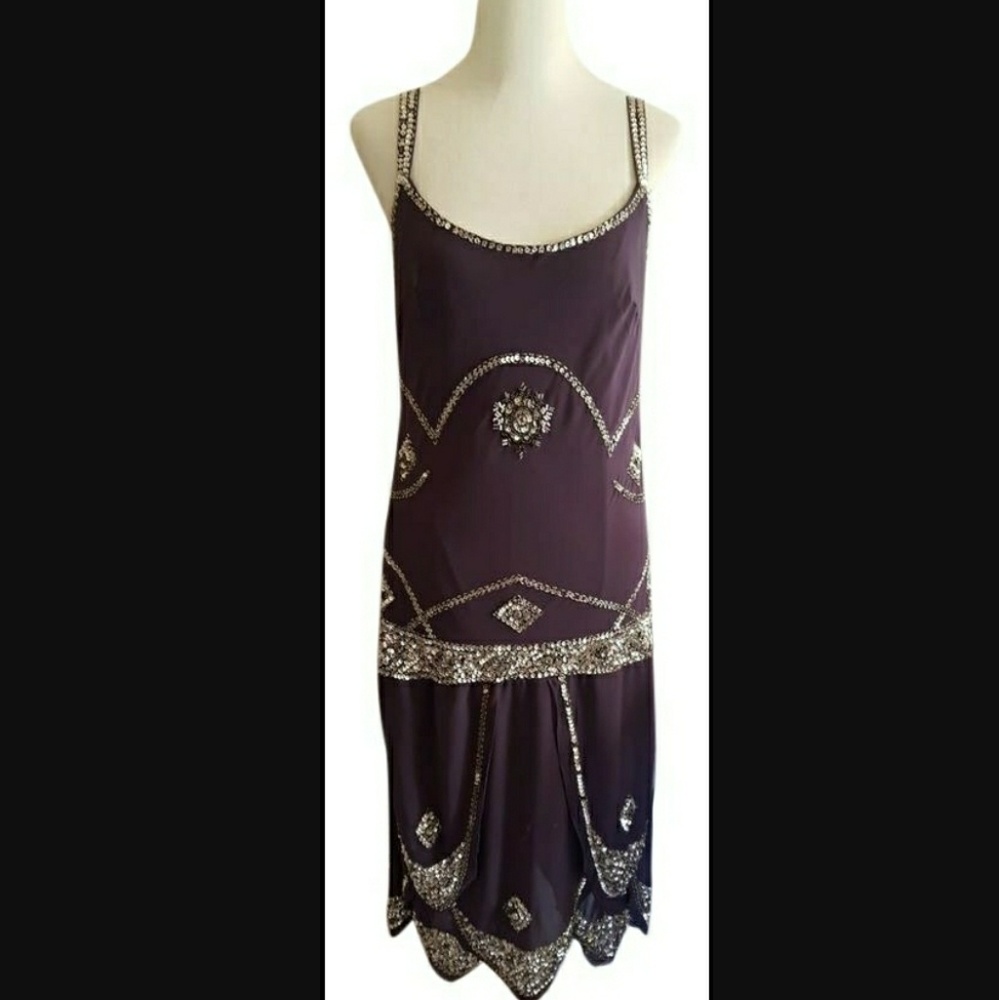 Purple Gatsby Beaded Flapper Dress