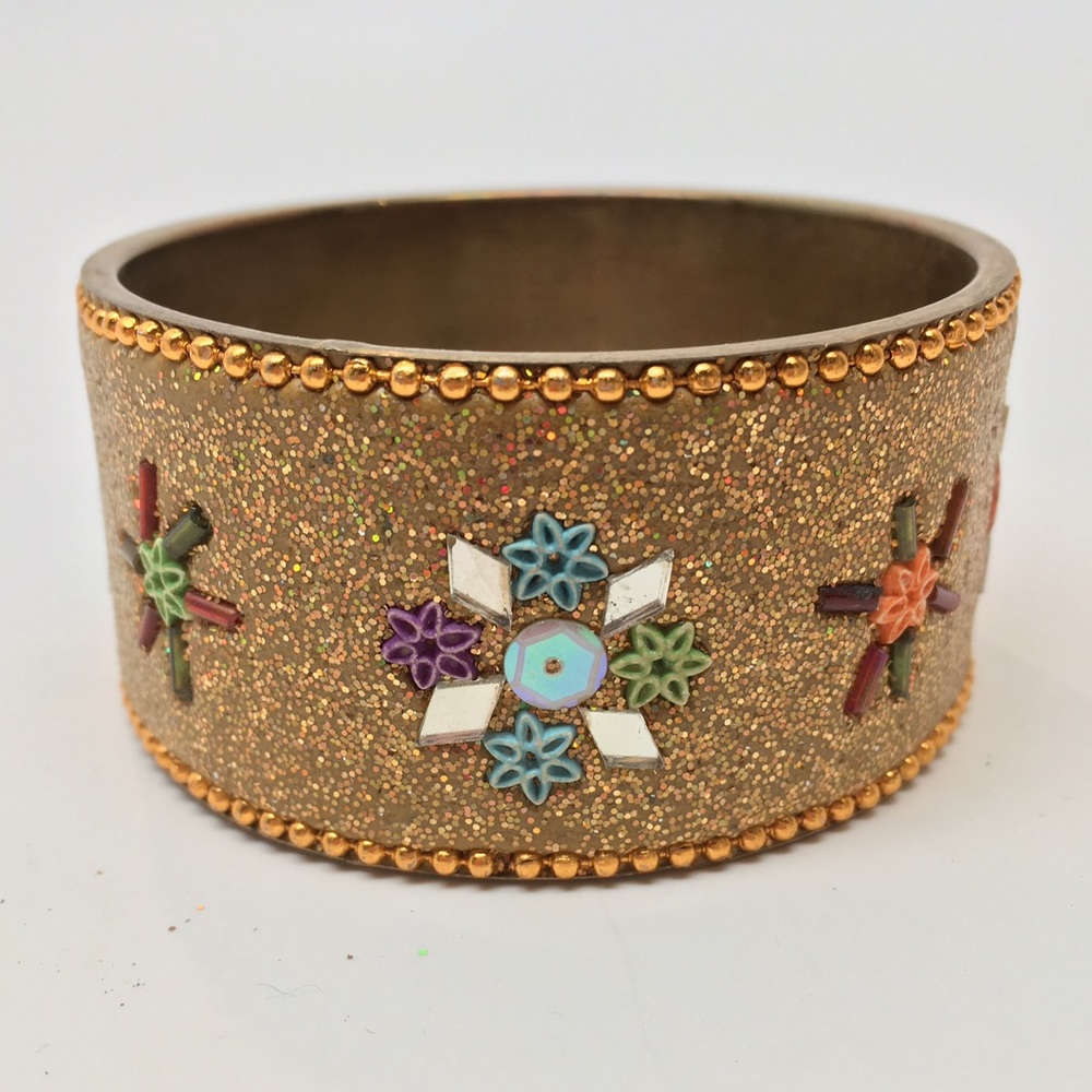 Gold Indian inspired Cuff Bracelet w/ Color Beads