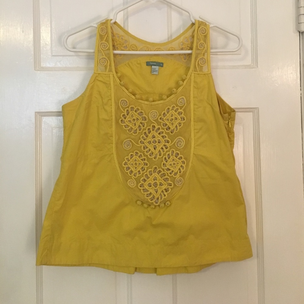 Cotton tank with lace detail. Goldenrod color