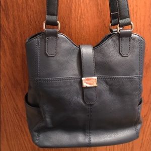 TIGNANELLO navy blue soft leather shoulder bag.