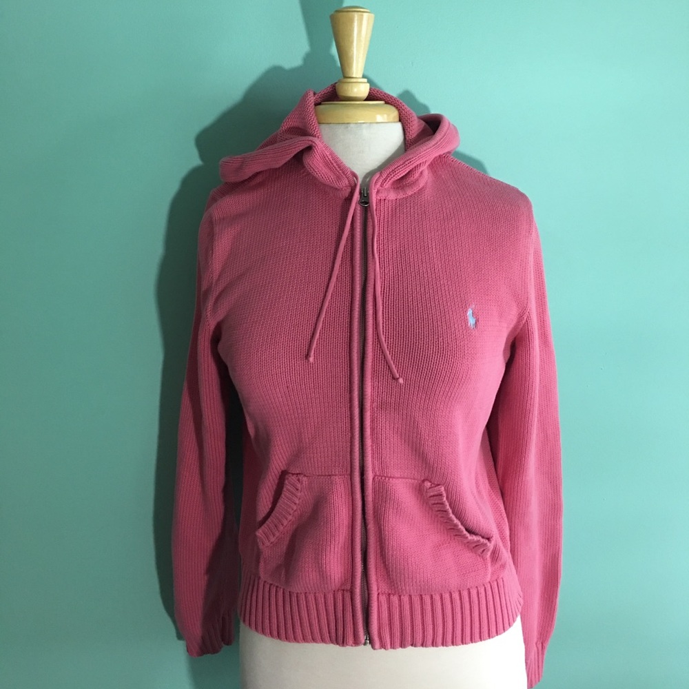 Ralph Lauren Jr Girls XL Pink Zip Sweater Hoodie