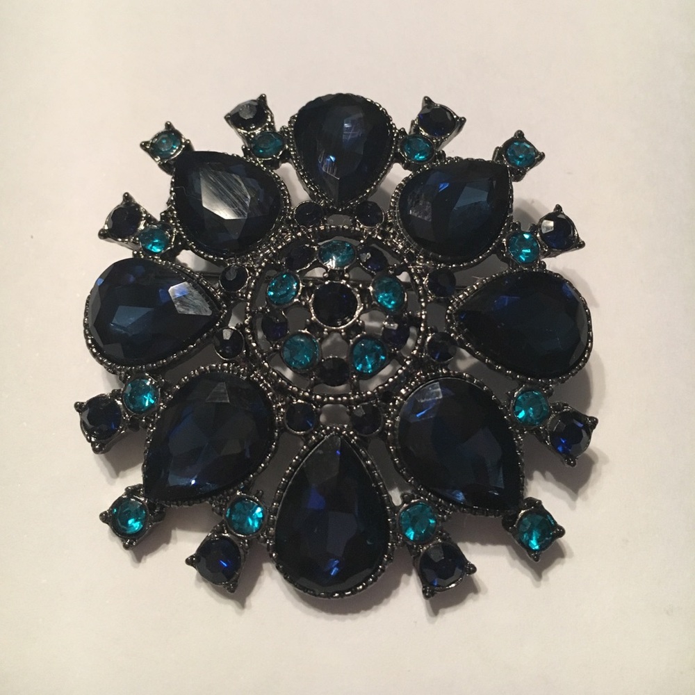 Blue and turquoise substantial brooch