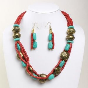 Beaded Temple Necklace & Earrings