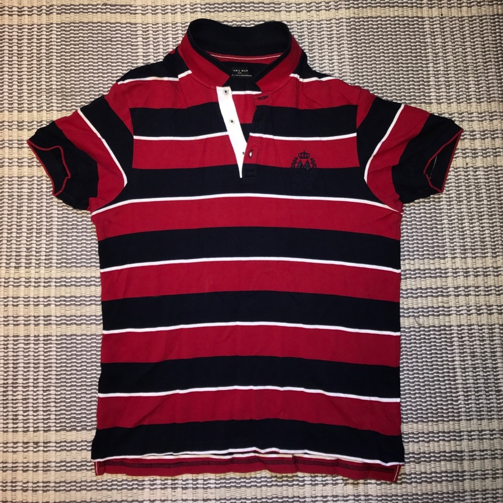 Zara Man: Men's Medium Red & Navy Polo Shirt