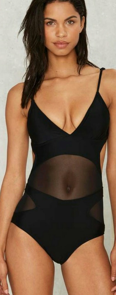 One piece bathing suit with mesh cut outs