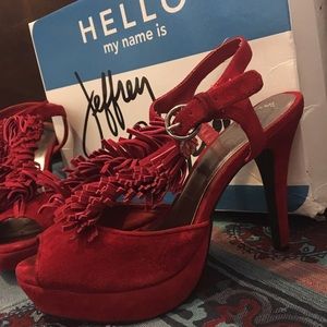 Jeffrey Campbell Red Suede Fringe Heels Sz 7
