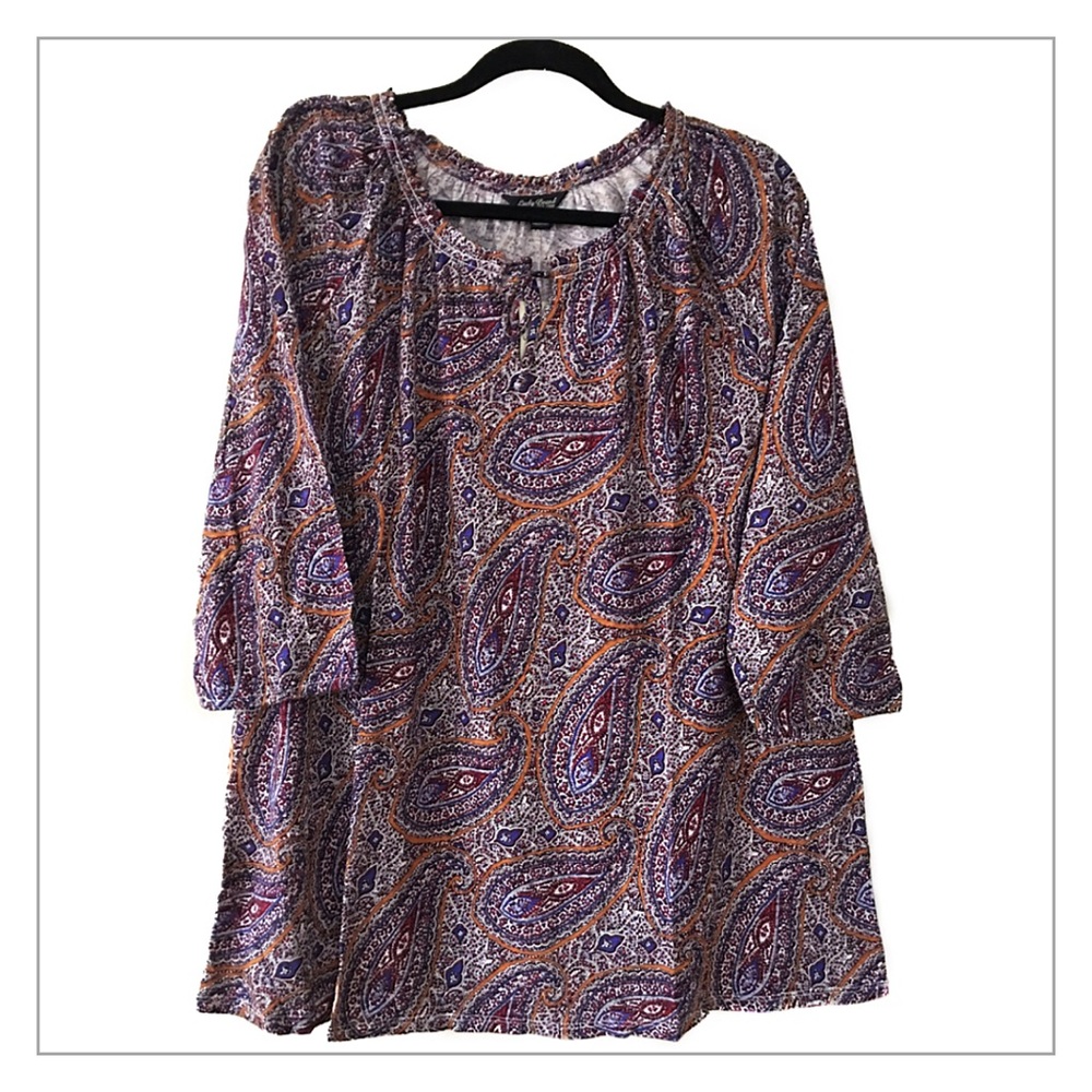 {Plus} Lucky Brand Paisley Peasant Top
