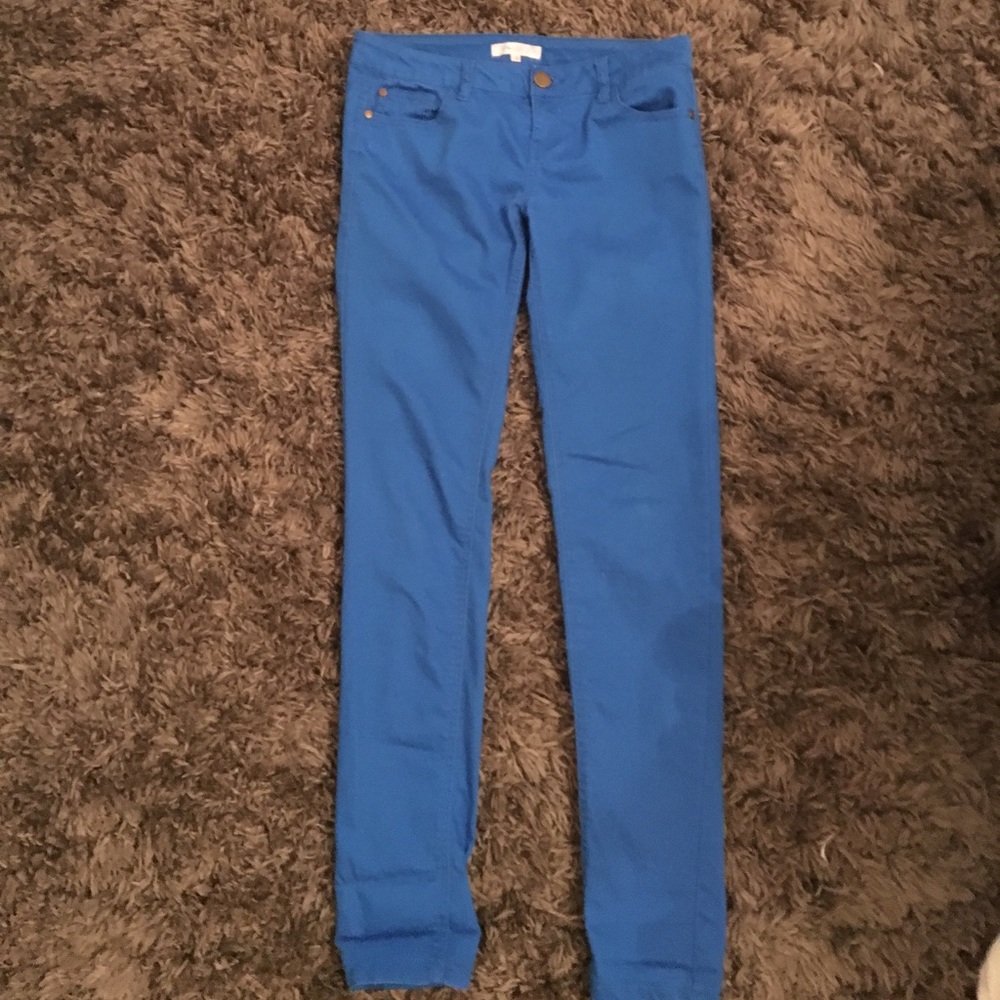 Bright blue skinny jeans
