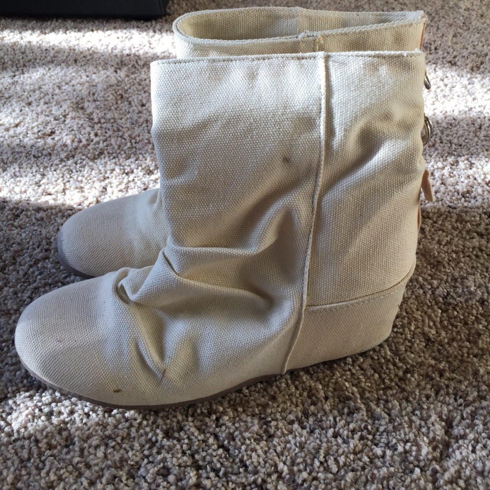 3 for $20 eligible! Wedge booties in beige