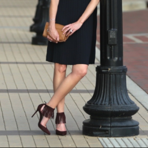 Stuart Weitzman Maroon Suede Ankle Fringe Pumps - Picture 5 of 6