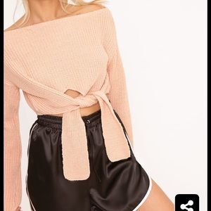 Front tie mini cropped sweater