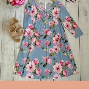 Floral Dress with Criss-Cross Neckline and Pockets