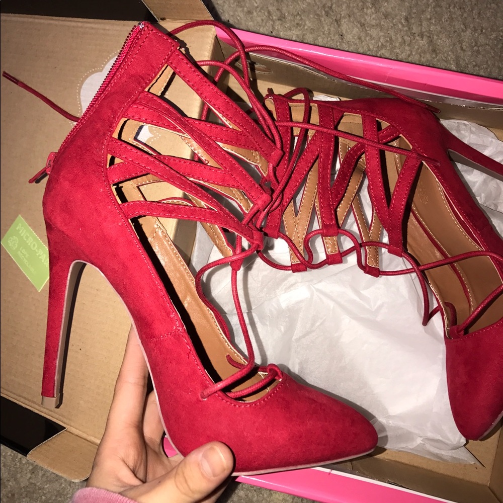 Brand new red lace-up heels