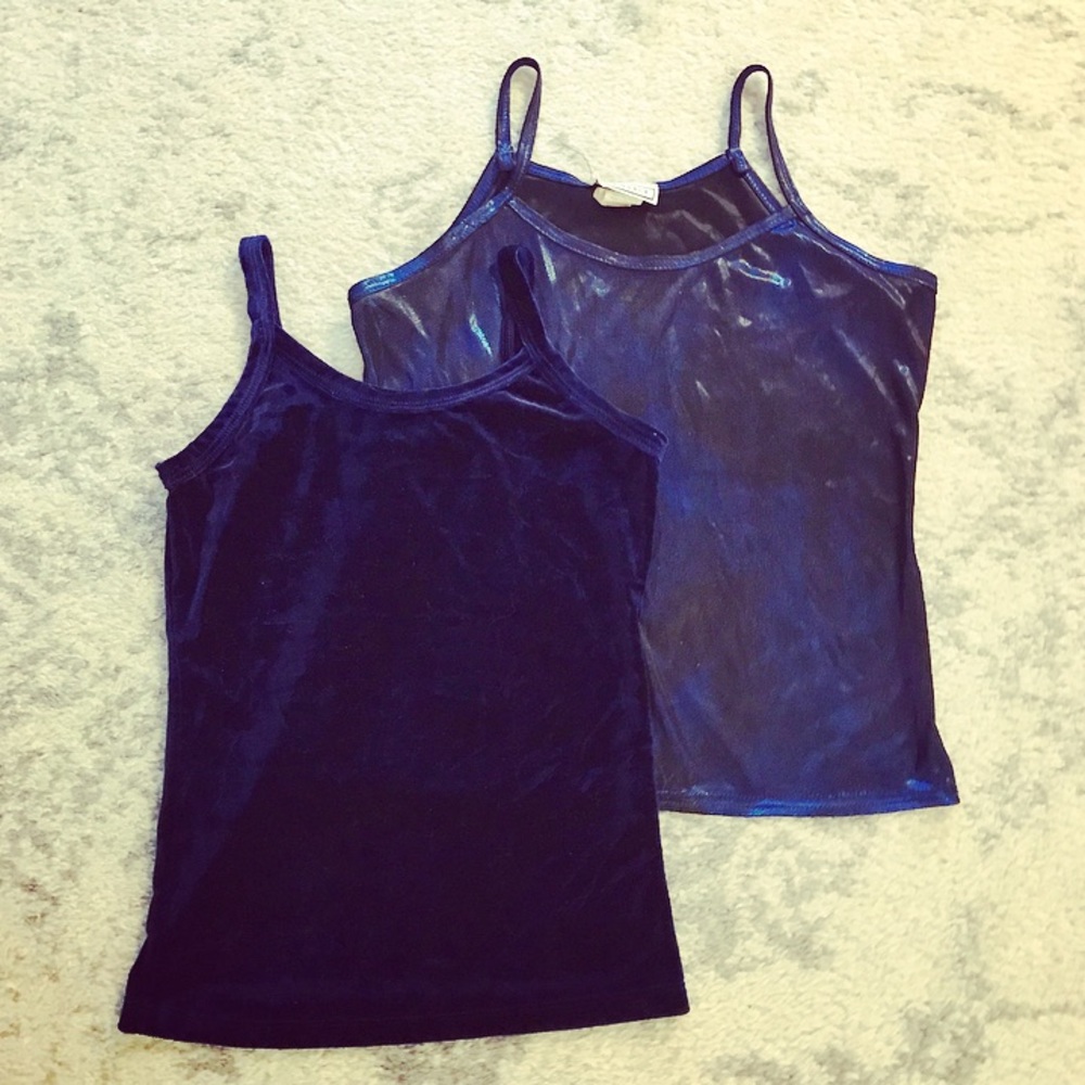 Set of 2 Girls’ metallic navy blue tank tops