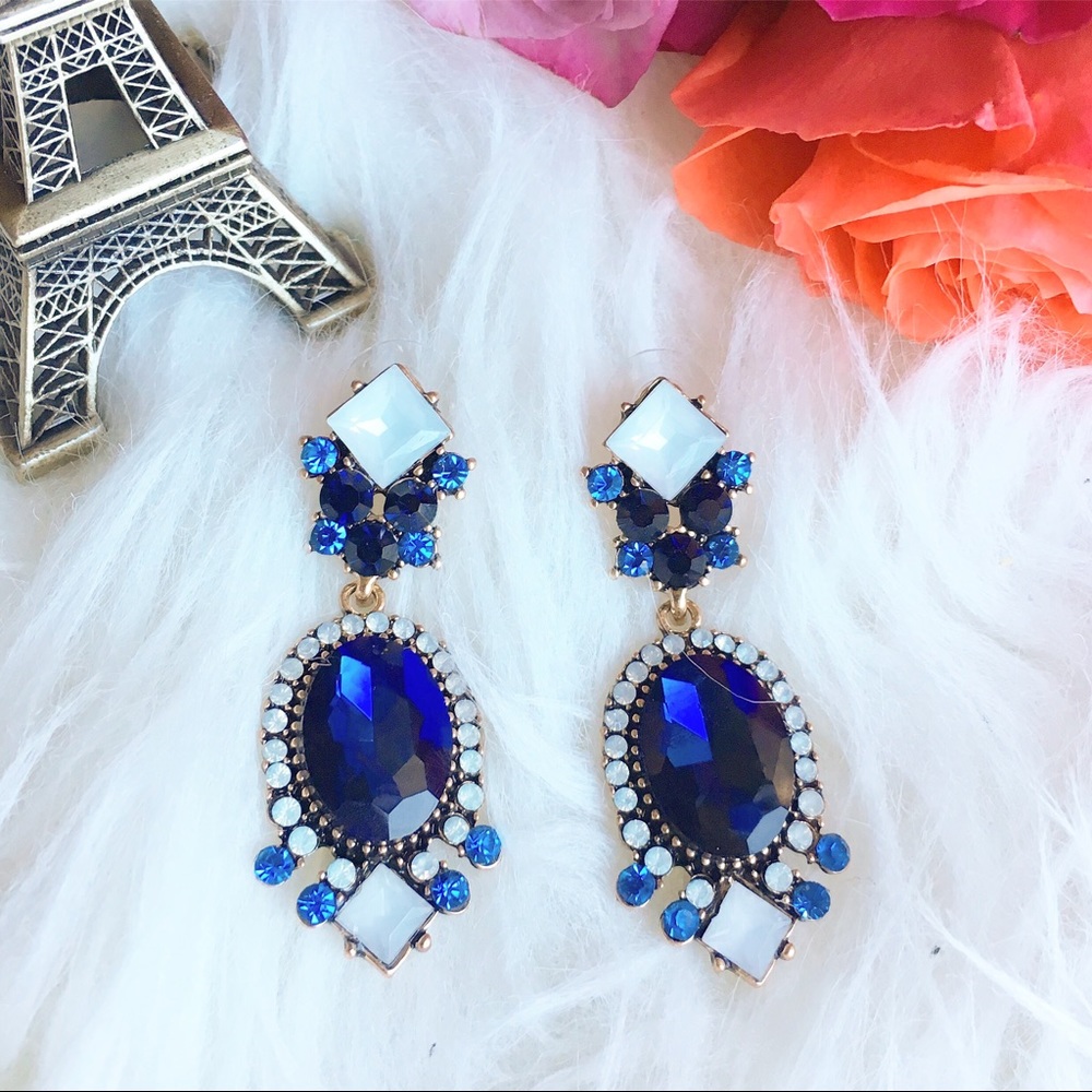 Royal blue rhinestone statement earrings