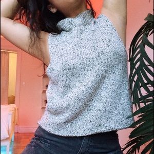 Knit high collar sleeveless top