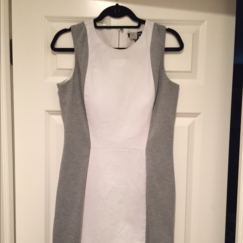 AQUA grey jersey dress w white faux leather panel