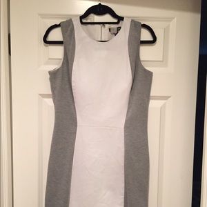 AQUA grey jersey dress w white faux leather panel