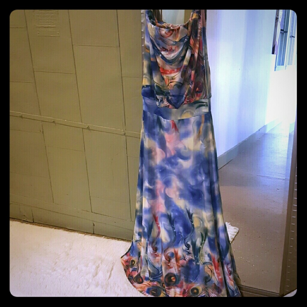 Gorgeous Peacock Strapless Maxi with flare bottom