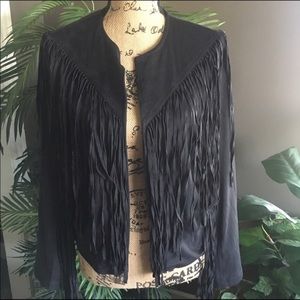 Faux fringe suede jacket