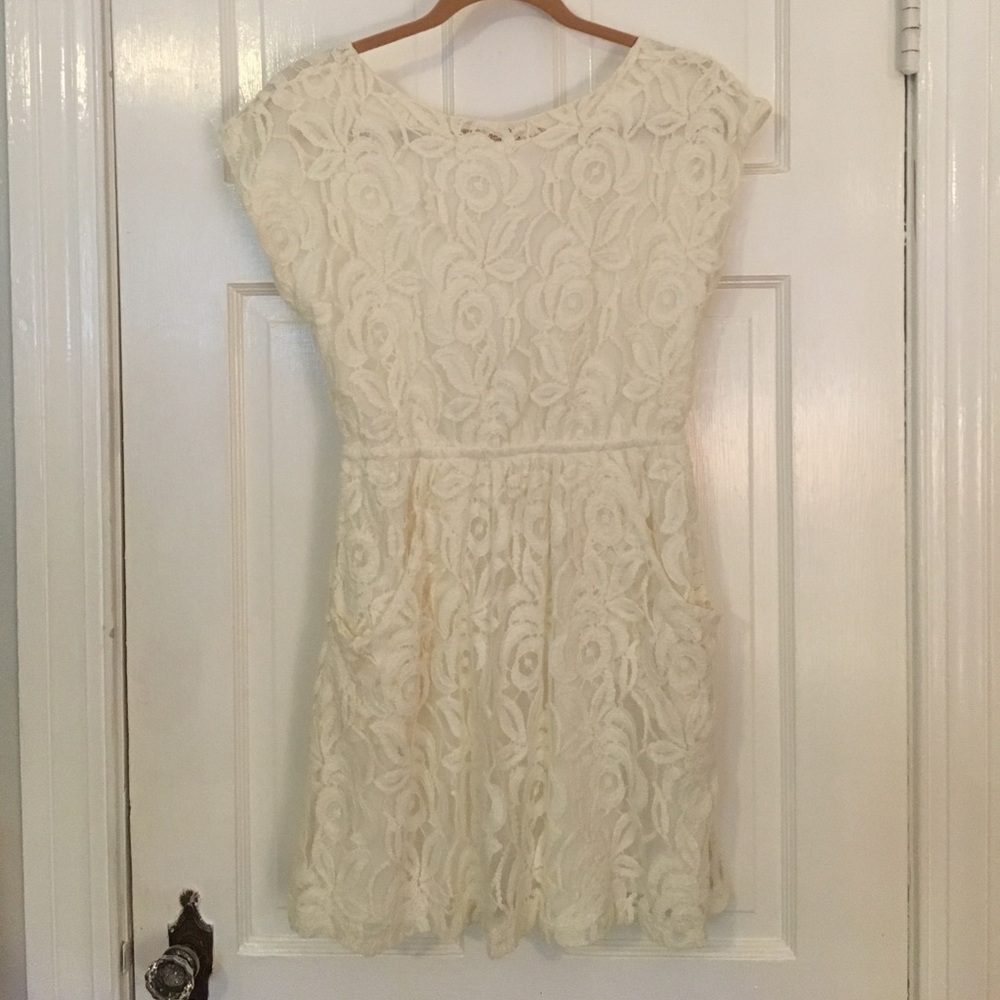 Open back white lace dress
