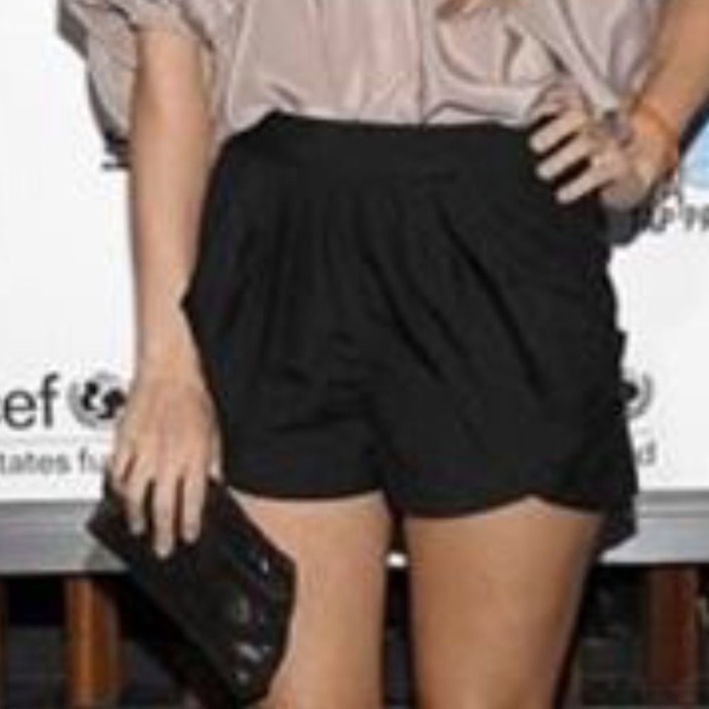 Black Loeffler Randall silk shorts. Sz 6. Zip Back