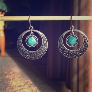 Boho Aqua and Silver Pendant Earrings