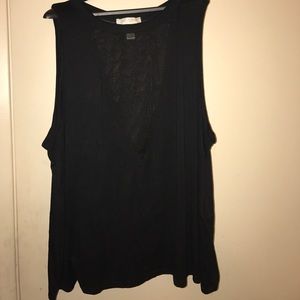 Black tank top with deep V mesh cut out
