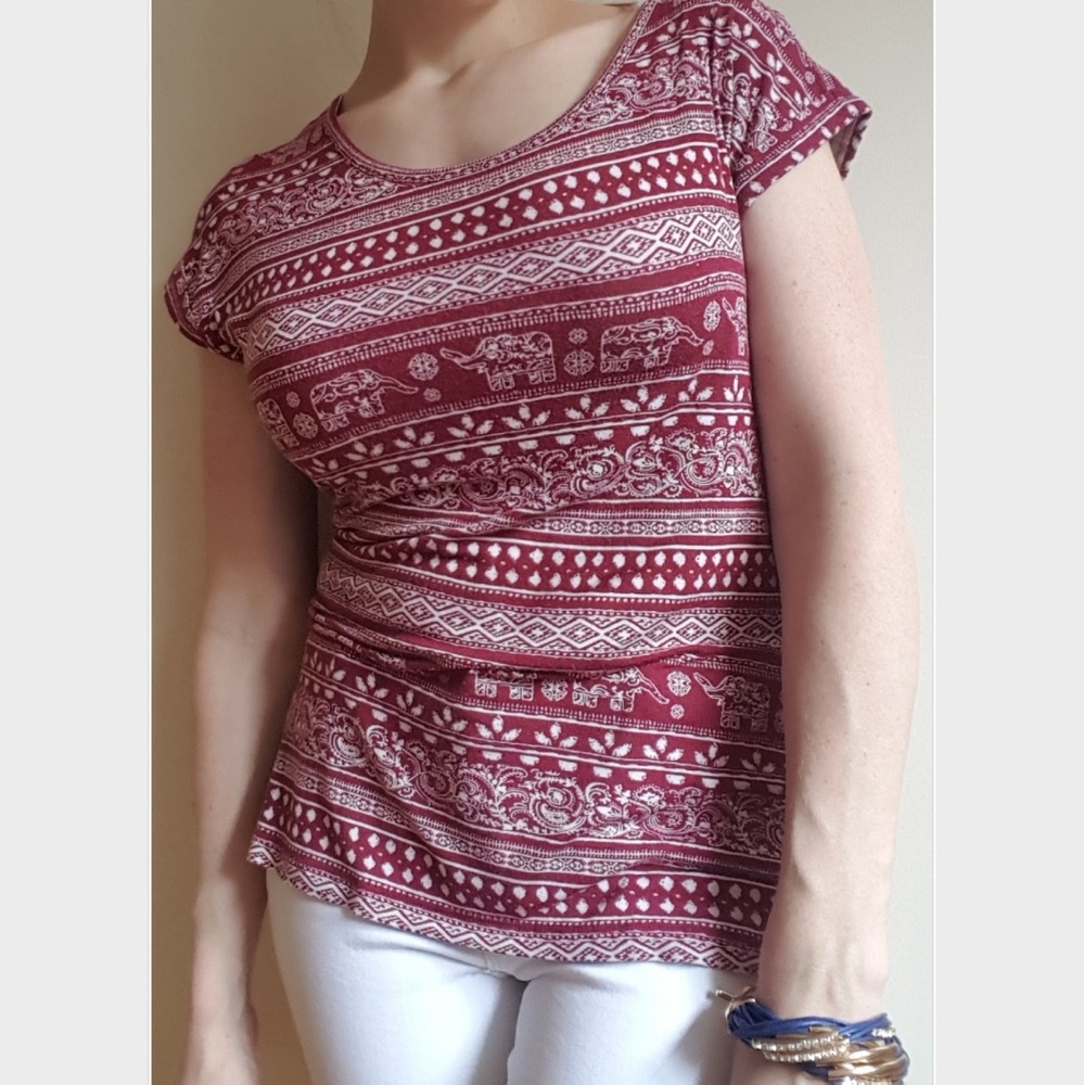 Elephant printed top. Pink Rose